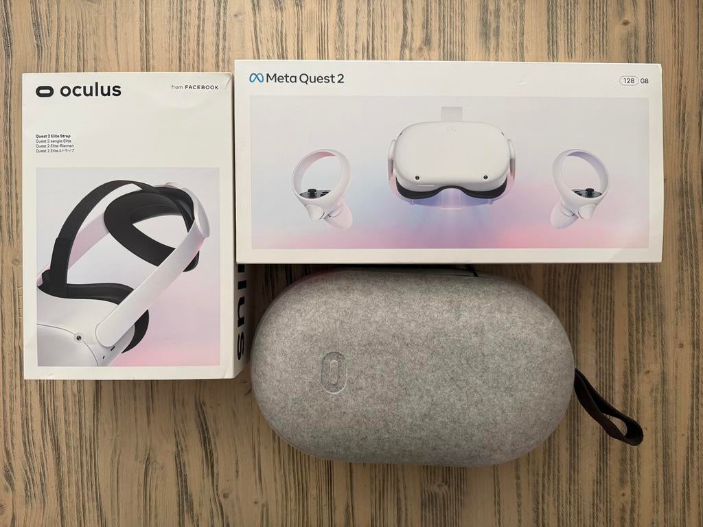 Meta Quest 2 128GB + Elite Strap + Case, Ophalen of Verzenden, Gebruikt, VR-bril, Pc