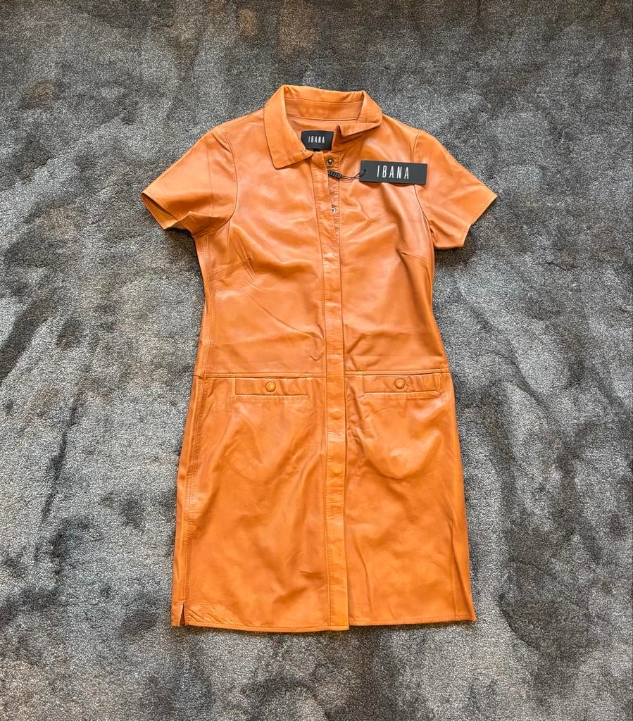 Ibana leren jurk - Maat 36 - Bruin Nieuw, Kleding | Dames, Jurken, Bruin, Nieuw, Ophalen of Verzenden, Maat 36 (S)