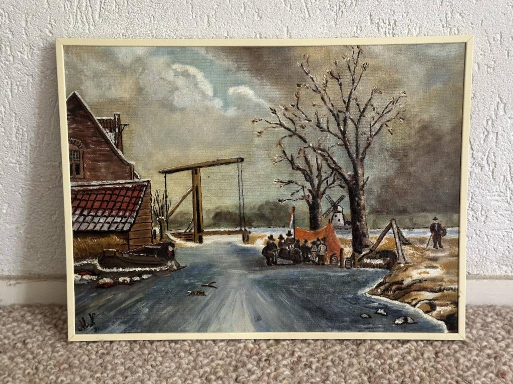 Schilderij - Winterlandschap, Antiek en Kunst, Kunst | Schilderijen | Klassiek, Ophalen