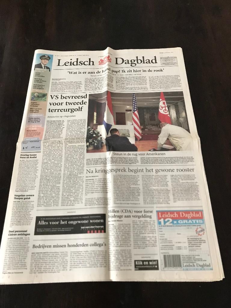 Leidsch Dagblad 14 september 2001 Leger VS voorbereid etc., Ophalen of Verzenden, 1980 tot heden, Krant