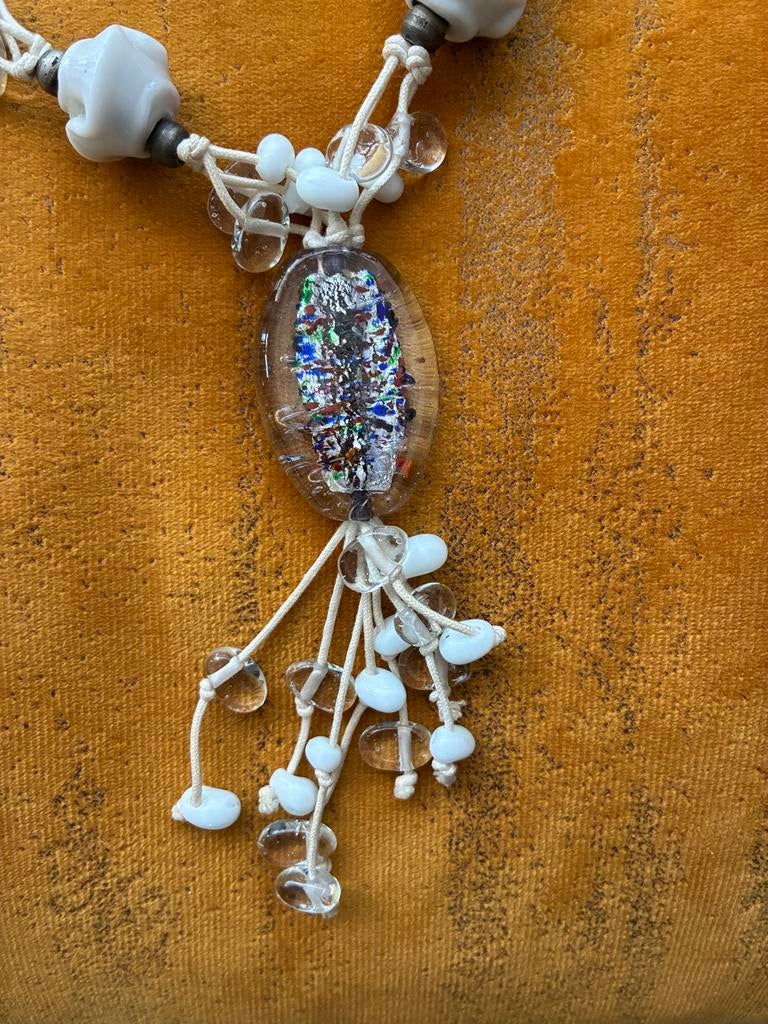 Handgemaakte Ketting met Glaskralen, Wit, Nieuw, Ophalen of Verzenden, Overige materialen