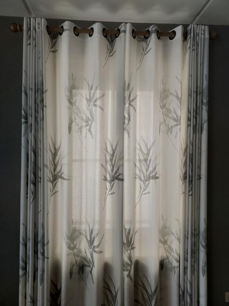 6 Inbetween gordijnen + roedes - 3 ramen, Grijs, 200 cm of meer, Ophalen of Verzenden, Zo goed als nieuw