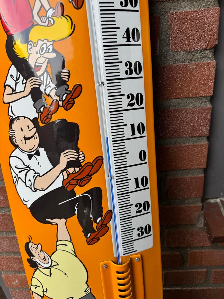 Emaille reclame thermometer Suske en Wiske, Reclamebord, Gebruikt, ., Ophalen of Verzenden