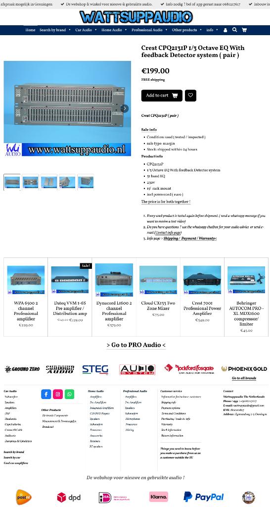 Crest CPQ2131P 1/3 Octave EQ With feedback Detector system, Gebruikt, ., Ophalen of Verzenden, .