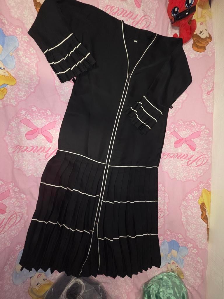 Zwarte Kinder Abaya Meisje met Franjers en Rits (8-10 jaar), Ophalen of Verzenden, Nieuw, Onbekend, Meisje