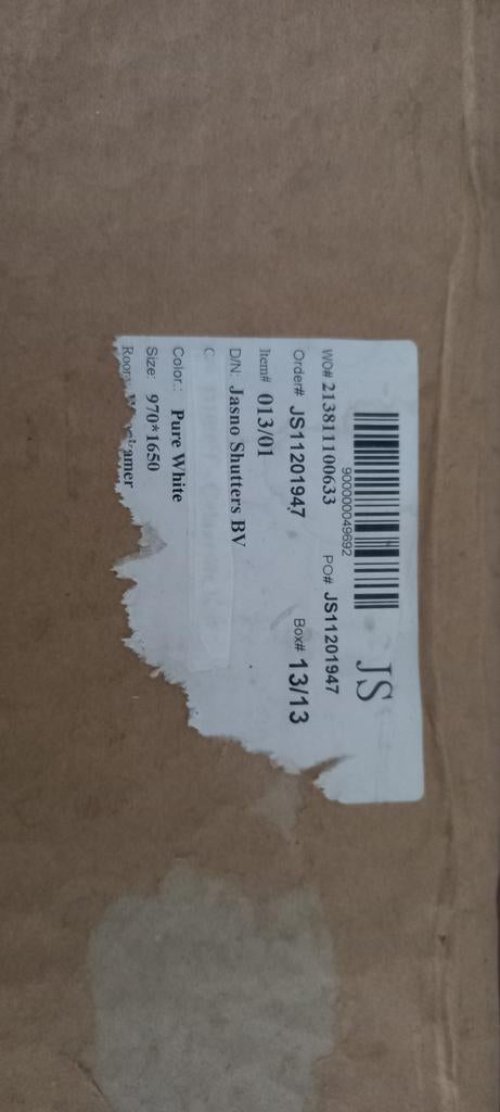 Jasno Shutters b970 x h1650 Hout wit luxaflex, Ophalen, Nieuw