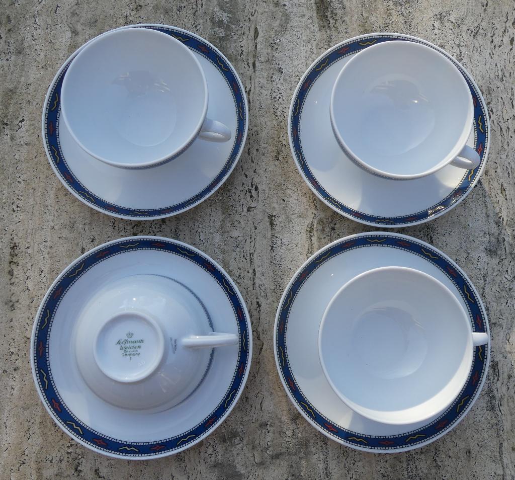 Van Nelle 4 Koppen en Schotels met 6 Vergulde Theelepels, Huis en Inrichting, Keuken | Servies, Nieuw, Ophalen of Verzenden, Wedgwood