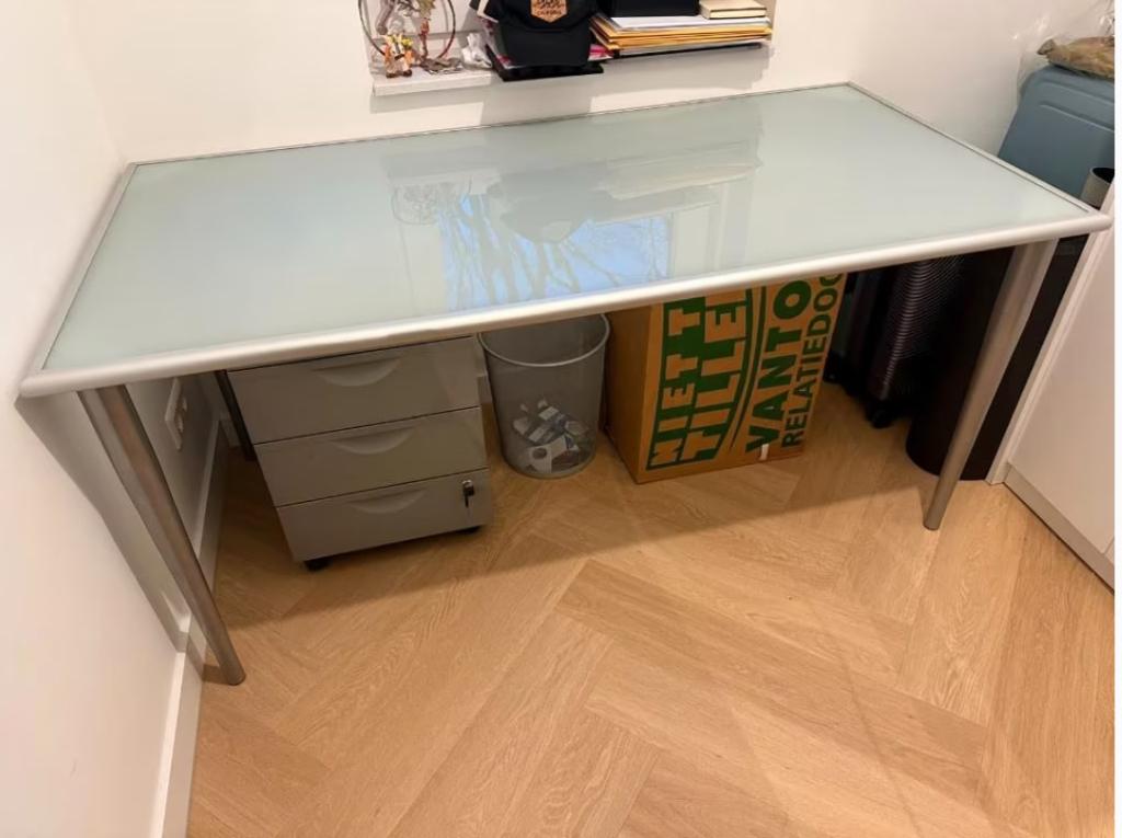 Glazen eettafel/bureau, Ophalen, Rechthoekig, Glas, 50 tot 100 cm