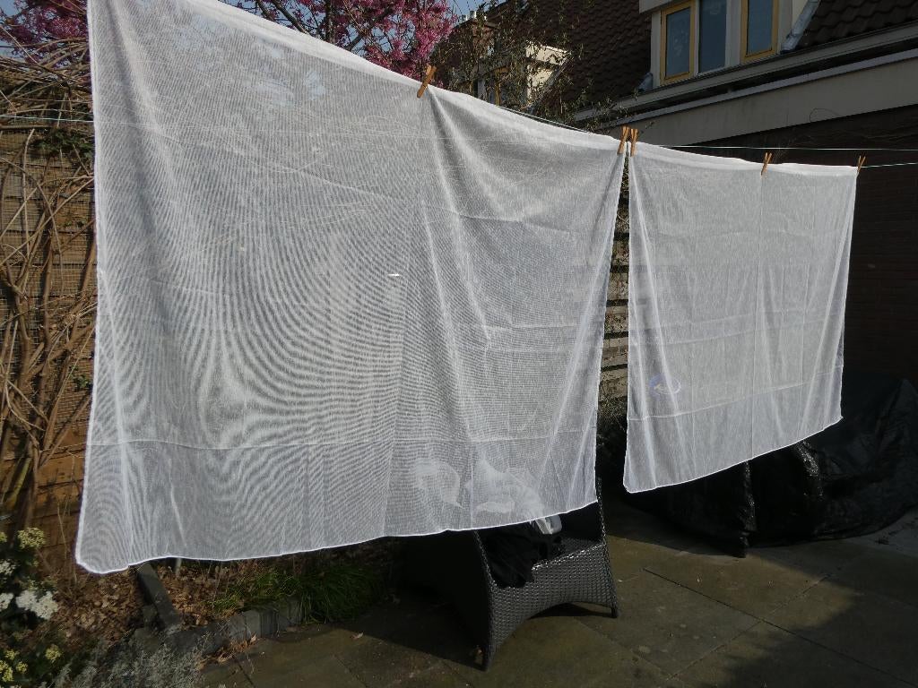 2x Witte vitrage voor op spankoord/roede, maat, Ophalen, 100 tot 150 cm, Zo goed als nieuw, Wit