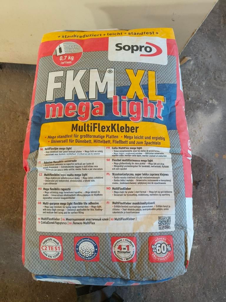 5 zakken Sopro FKM XL mega light tegellijm 15kg, Ophalen, Overige materialen, Wandtegels, Nieuw