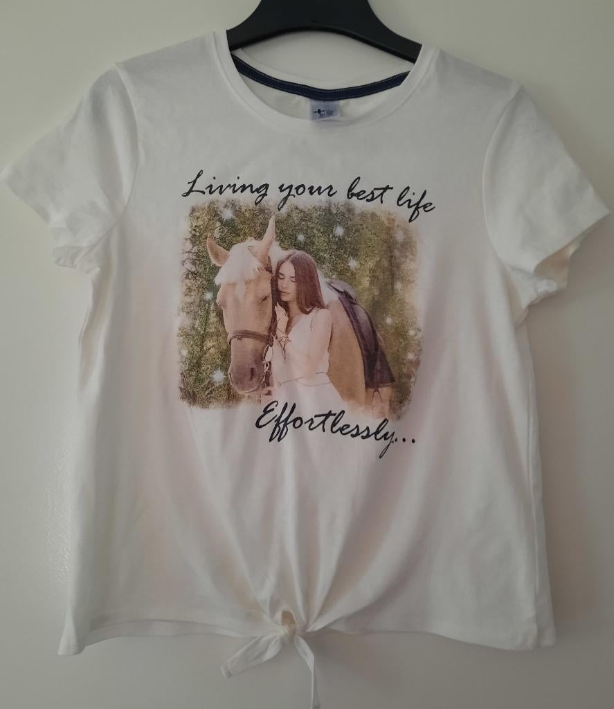 Nieuw crème tshirt paard glitter mt 146/152, Kinderen en Baby's, Kinderkleding | Maat 146, Meisje, Nieuw, Ophalen of Verzenden