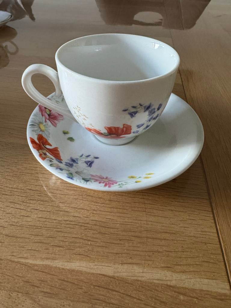 Kop en schotel Janneke Brinkman, Gebruikt, Keramiek, Ophalen of Verzenden, Overige stijlen