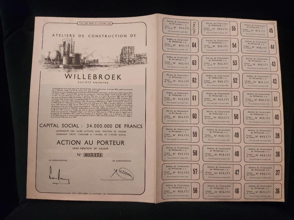Vintage aandeel – Ateliers de Construction de Willebroeck, Postzegels en Munten, Aandelen en Waardepapieren, Ophalen of Verzenden