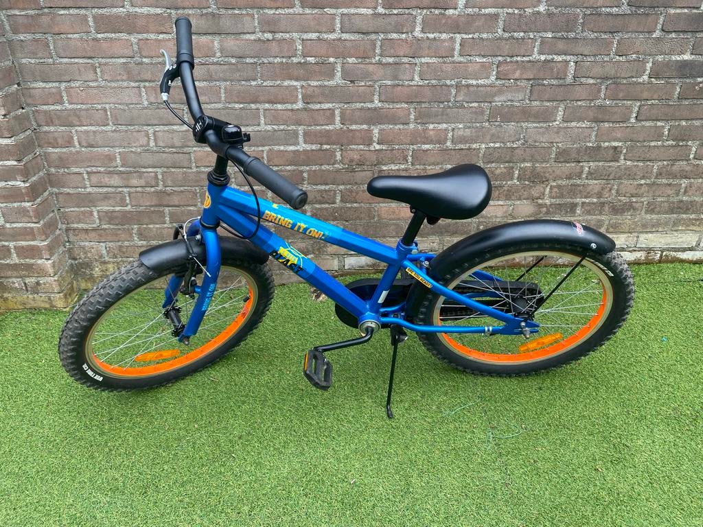 Blauwe Nerf kinderfiets met oranje velgen, Ophalen, Gebruikt, 16 tot 20 inch
