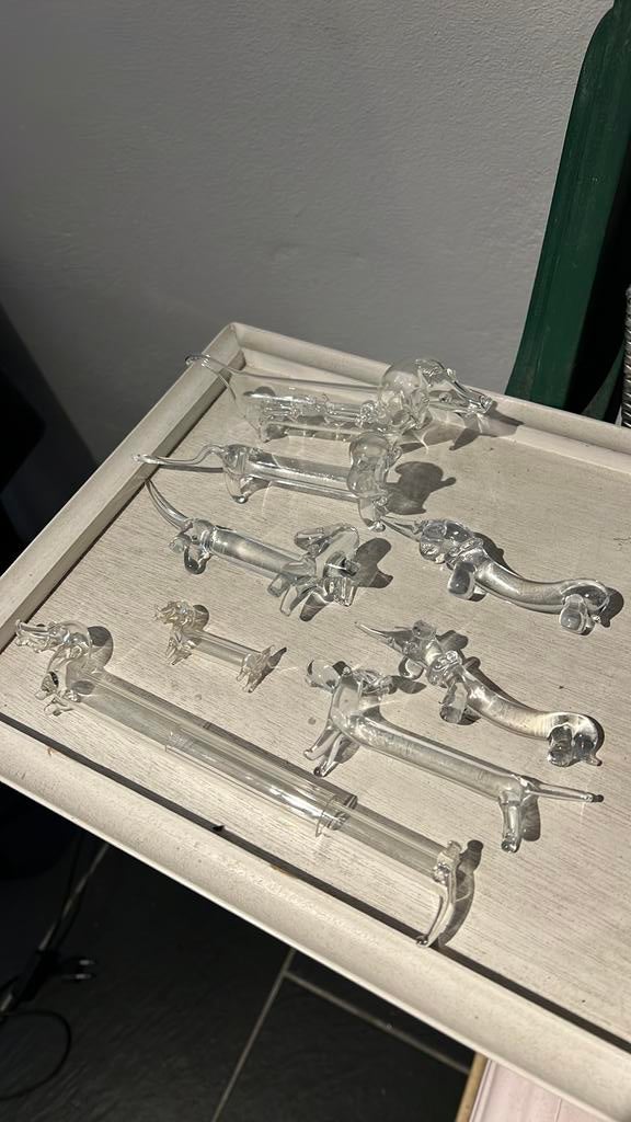 Glazen honden - tekels beeldjes messenleggers, Antiek en Kunst, Antiek | Glas en Kristal, Ophalen of Verzenden