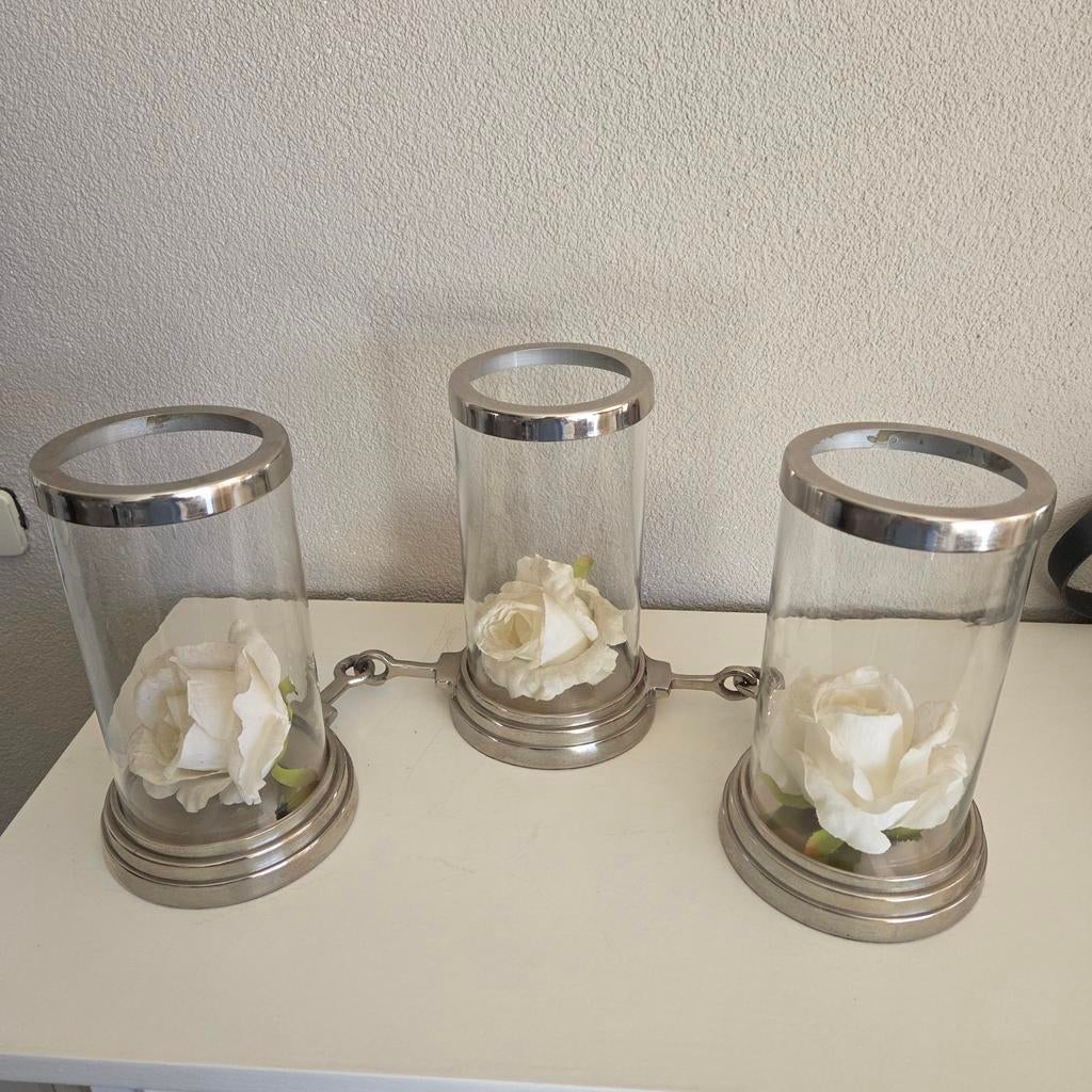 Mooie Horse Bit Multiple Hurricane Set - Windlichten, Ophalen of Verzenden, Zo goed als nieuw, Zilver, Metaal