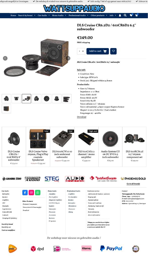 DLS Cruise CR6.2D2 / 610CR6D2 6.5'' subwoofer SQ, Info@optimount.nl, Nieuw, Ophalen of Verzenden, Anholtseweg 48A 7091 HB DINXPERLO