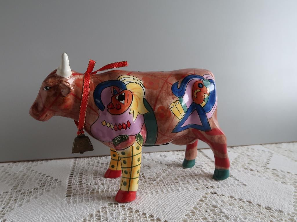 Cowparade spaarpot koe met lint en bel lees beschrijving, Ophalen of Verzenden