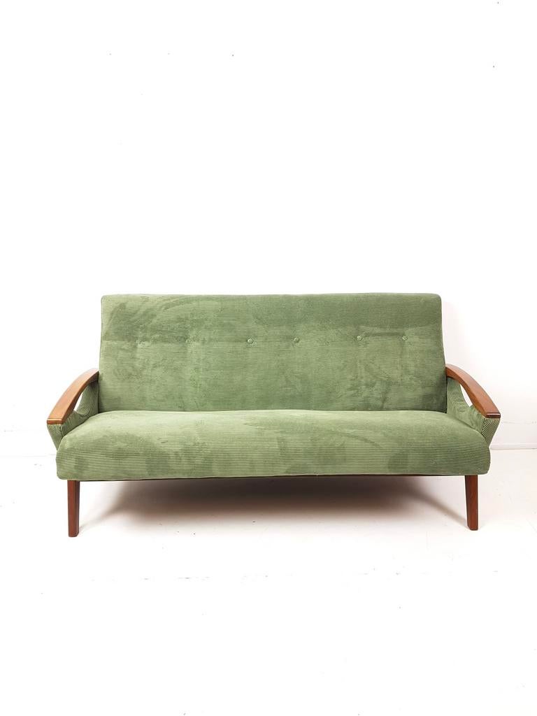 Vintage bank groene rib nieuw bekleed, Ophalen of Verzenden