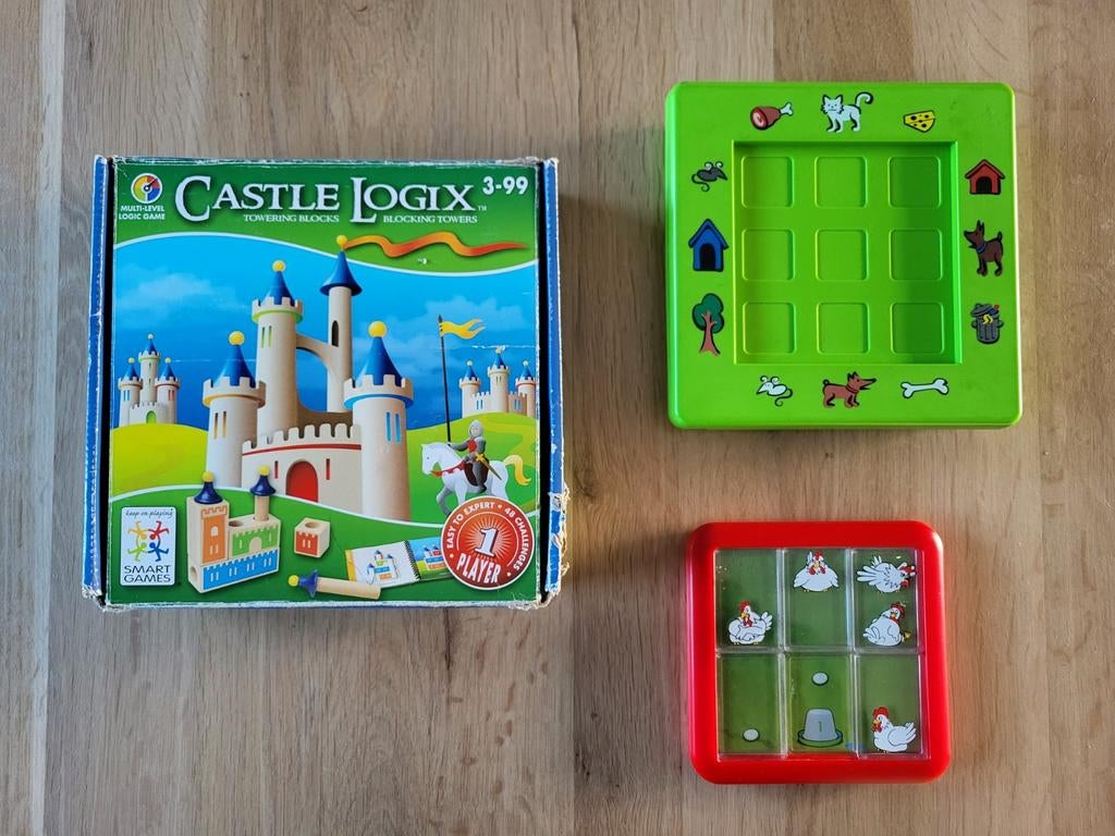3 SmartGames - Castle Logix, Cat & Mouse, Chicken Shuffle, Een of twee spelers, Ophalen of Verzenden, Zo goed als nieuw, Smart Games