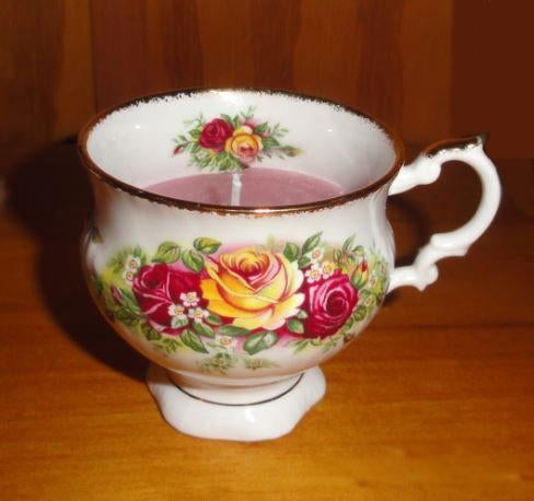 Kaars in kopje porselein brocant landelijk, Overige materialen, Overige kleuren, Nieuw, Ophalen of Verzenden