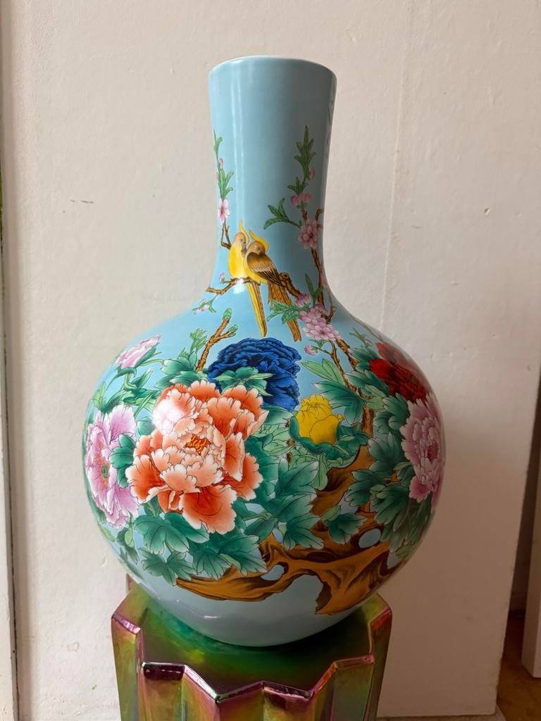 Pols Potten Ball Vaas - Kleurrijke Bloemen en Vogels, Huis en Inrichting, Woonaccessoires | Vazen, Ophalen, Overige kleuren, 50 tot 75 cm