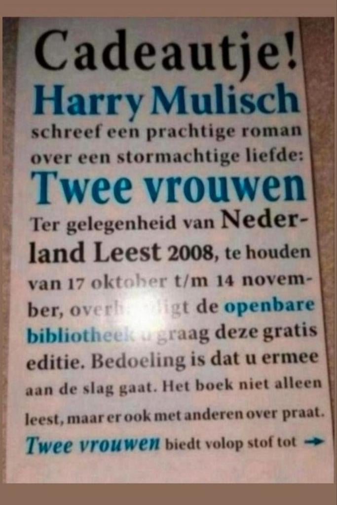 Harry Mulisch - Twee Vrouwen (Nederland Leest 2008), Ophalen of Verzenden, Zo goed als nieuw, Harry Mulisch, Nederland