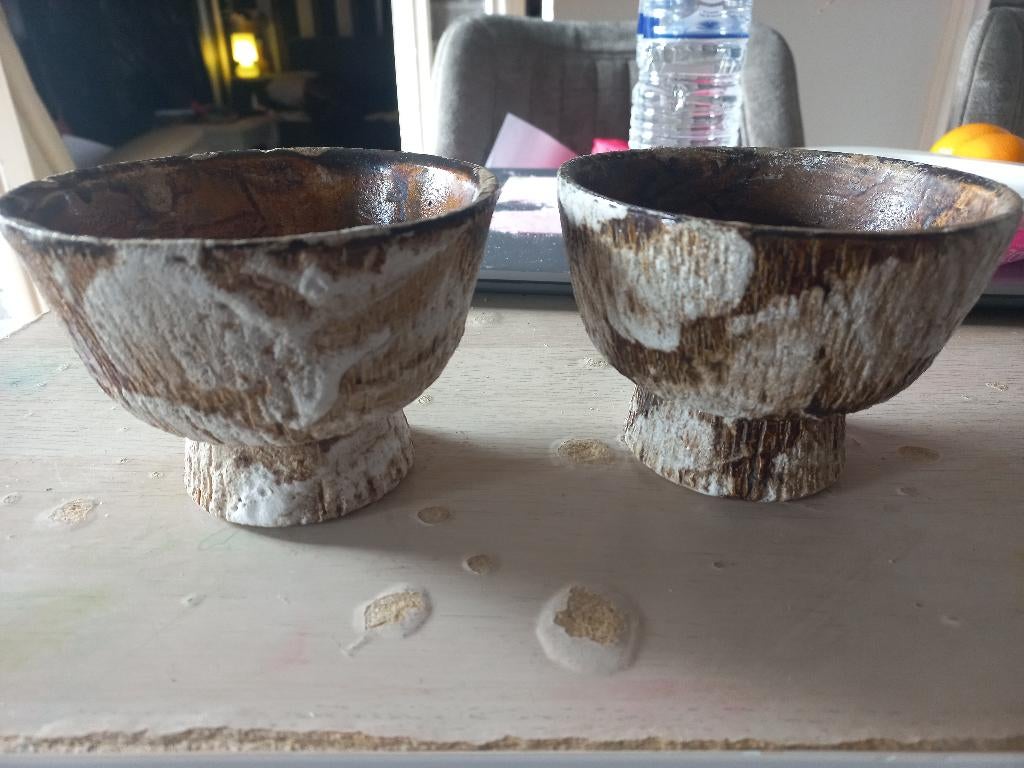 Antieke potten 2 stuks aardewerk robuuste textuur, Ophalen of Verzenden