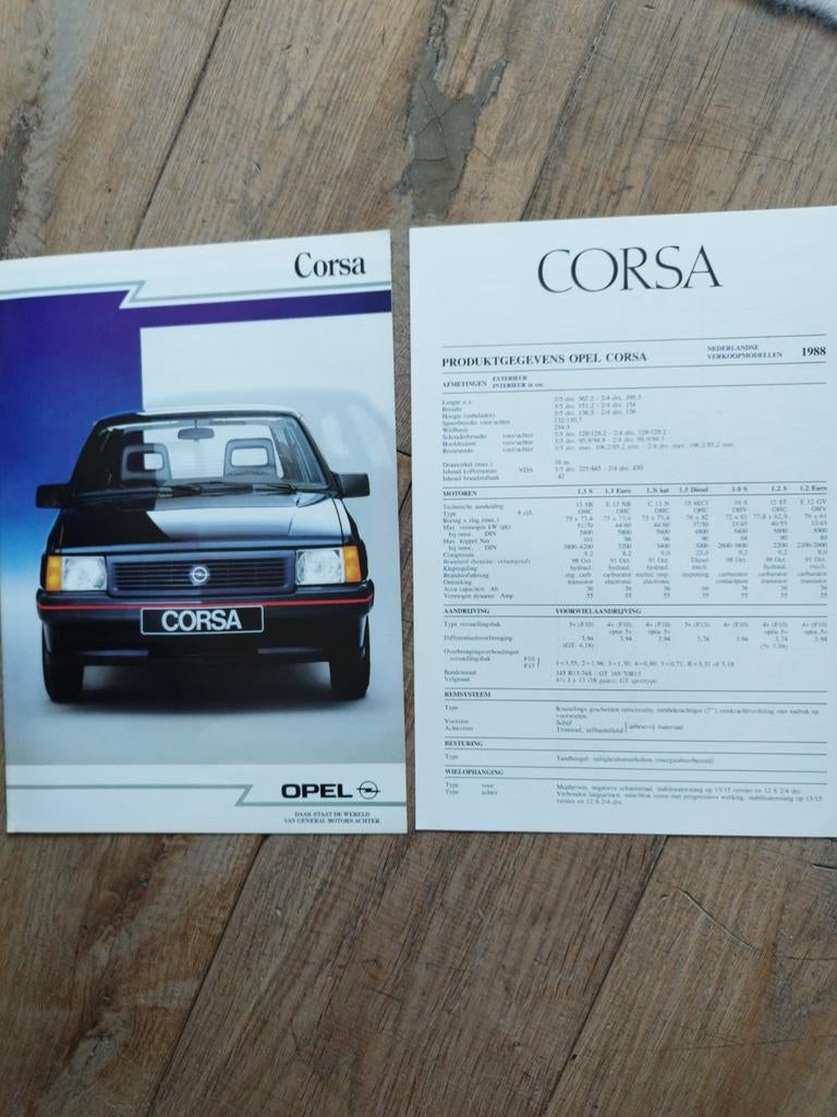 Opel Corsa brochure 1988 met technische bijlage, Opel, Zo goed als nieuw, Opel, Ophalen of Verzenden