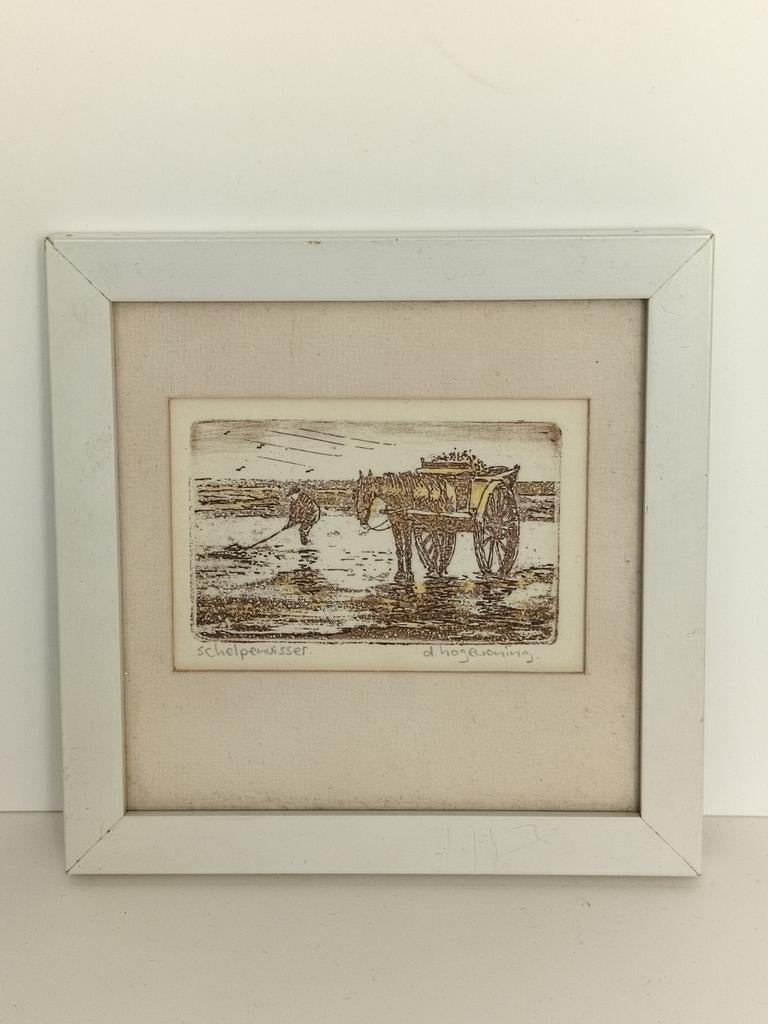 Etsen oud Katwijk van Dick Hogewoning en tegeltje Oude Kerk, Antiek en Kunst, Kunst | Etsen en Gravures, Ophalen of Verzenden