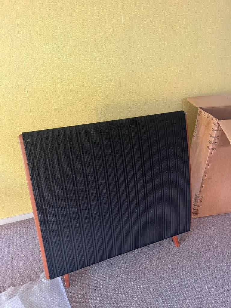 Quad ESL 57 elektrostatische luidsprekers met zwart front, Gebruikt, Minder dan 60 watt, Front, Rear of Stereo speakers, Ophalen