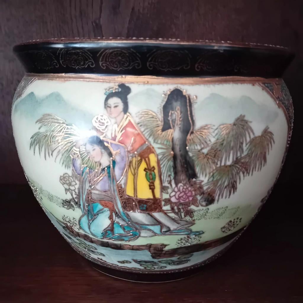 Vintage Satsuma bloempot, Ophalen of Verzenden, Overige kleuren, Aardewerk of Porselein, Minder dan 50 cm