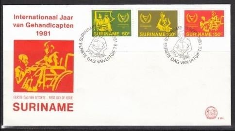 Suriname 1981 - FDC E54 - Jaar van de Gehandicapten, Ophalen of Verzenden, Gestempeld