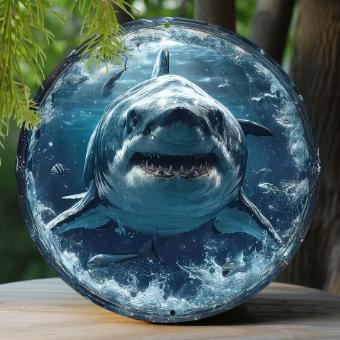 Vintage rond bord van metaal - Haai gezicht (20cm), Huis en Inrichting, Woonaccessoires | Wanddecoraties, Nieuw, Ophalen of Verzenden