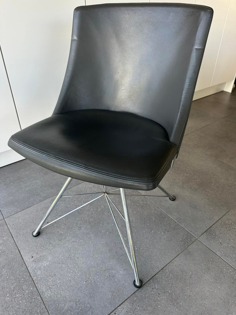 8 Leren Eetkamerstoelen van Bert Plantagie Grijs/taupe, Huis en Inrichting, Stoelen, Ophalen, Leer, Zo goed als nieuw, Grijs