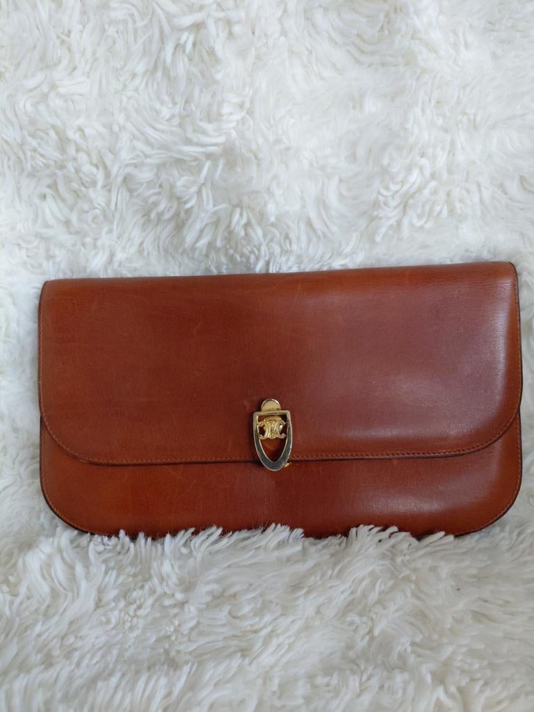 Vintage Celine Clutch Triomphe 1975, Ophalen of Verzenden, Zo goed als nieuw, Bruin, Avondtasje