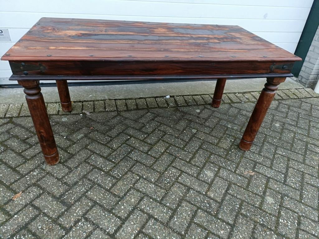 Teakhouten eettafel uit India, 50 tot 100 cm, Zo goed als nieuw, Vijf personen of meer, Rechthoekig