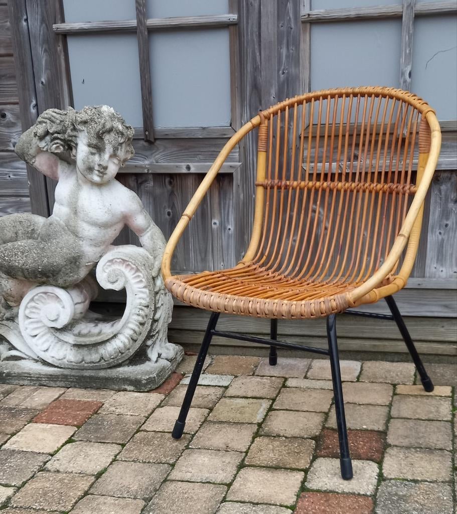 Vintage, rotan stoel, Rohé Noordwolde jaren 50, Ophalen, Gebruikt, Overige kleuren, Riet of Rotan