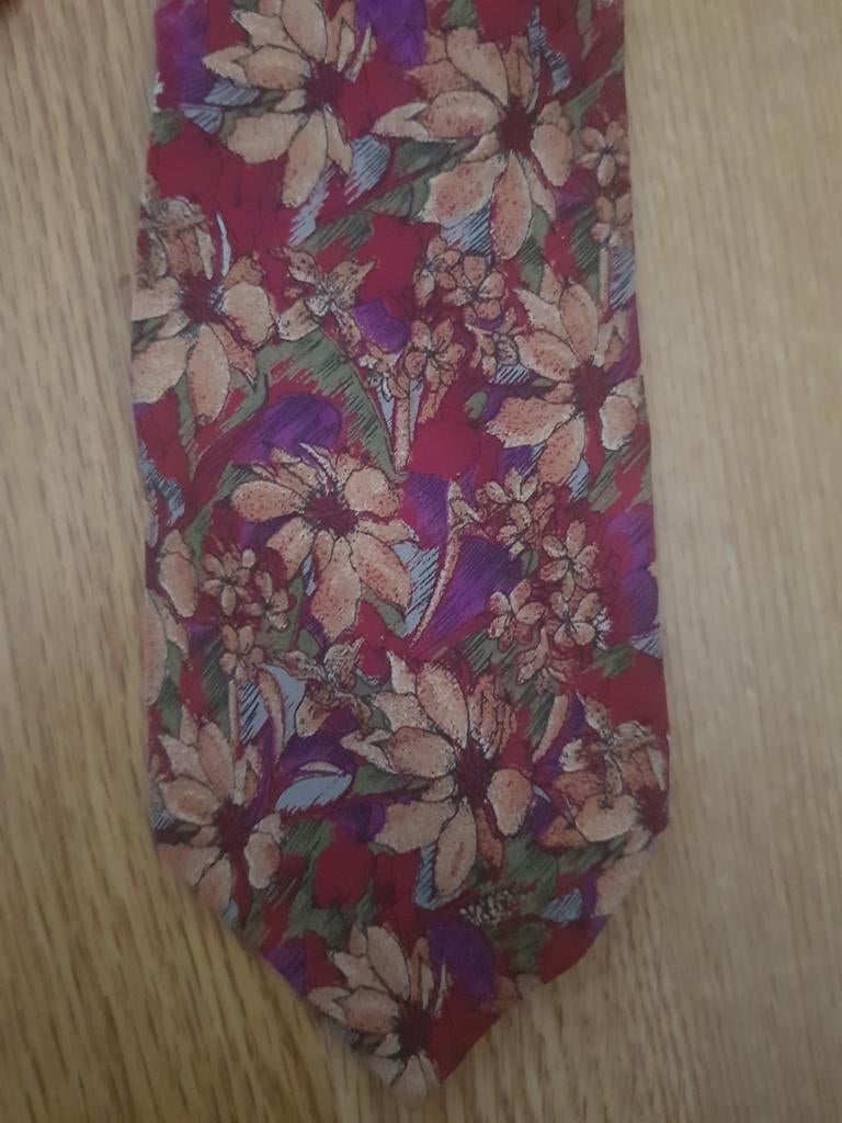 Rood gebloemde zijde stropdas met pochet ***zgan***, Zo goed als nieuw, Met patroon, Rood, Van Gils