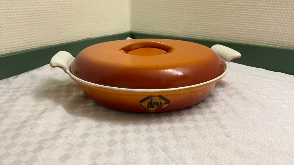 Dru hapjespan met deksel, gietijzer, Huis en Inrichting, Keuken | Potten en Pannen, Ophalen of Verzenden, Zo goed als nieuw