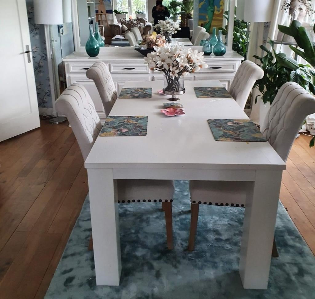 Robuuste witte massief houten eettafel Zitmaxx (6 pers.), Ophalen, Gebruikt, 100 tot 150 cm, 200 cm of meer