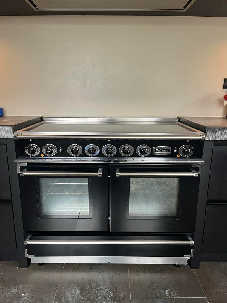 Falcon Inductie Fornuis met Afzuigkap - Zwart, Ophalen, Hete lucht, 60 cm of meer, Zo goed als nieuw