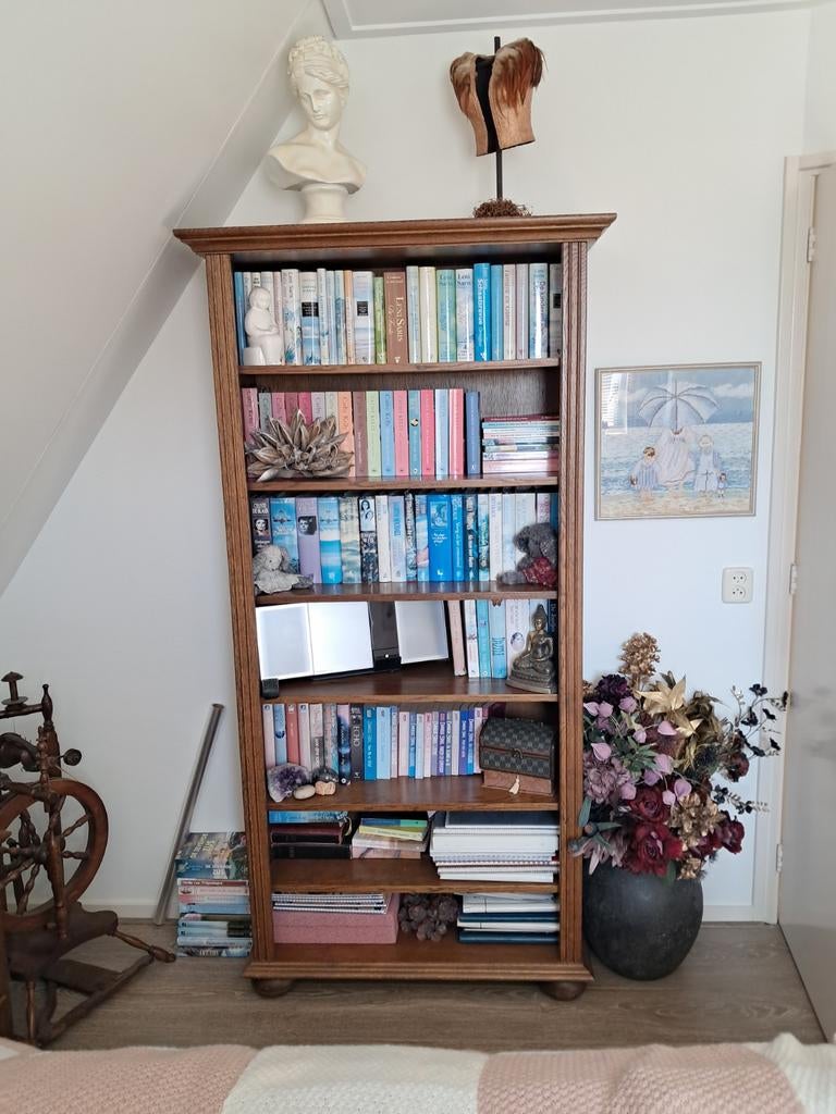 Eiken boekenkast kast, Ophalen, Met plank(en), Eikenhout, 50 tot 100 cm