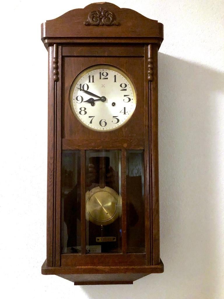 Junghans antieke Duitse wandklok met 4-tonig slagwerk, Antiek en Kunst, Ophalen