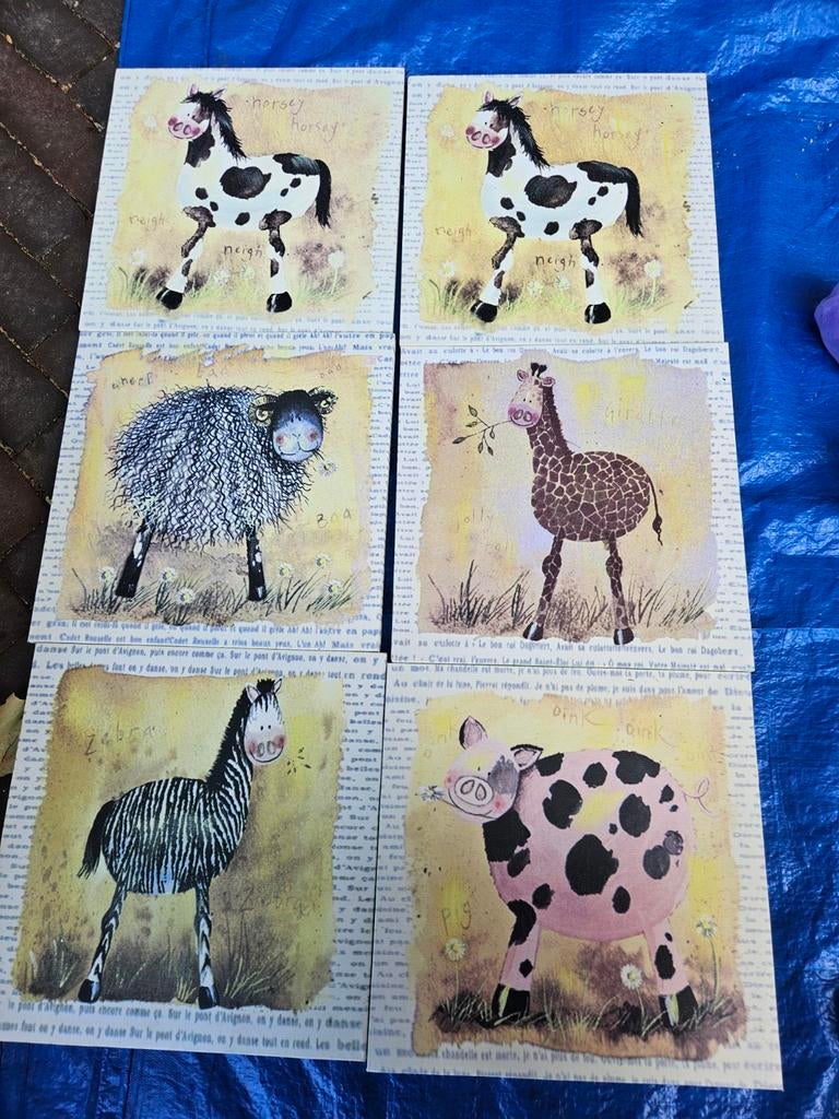 6 schilderijtjes voor de kinderkamer dieren zebra varken, Ophalen of Verzenden, Zo goed als nieuw, Wanddecoratie