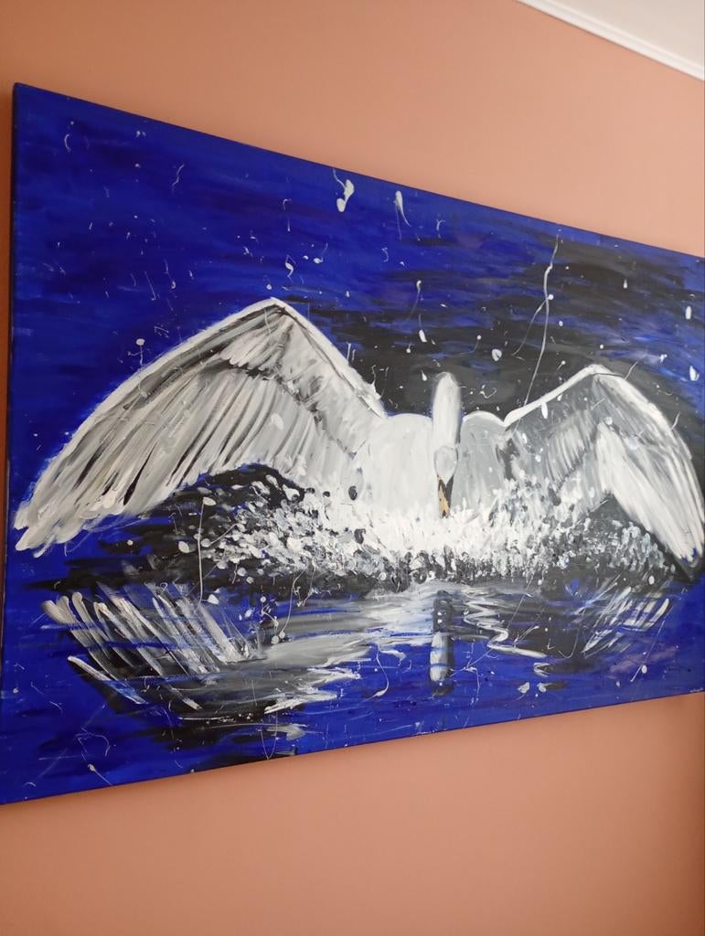 Handgeschilderd schilderij zwaan 100x150 cm, Ophalen