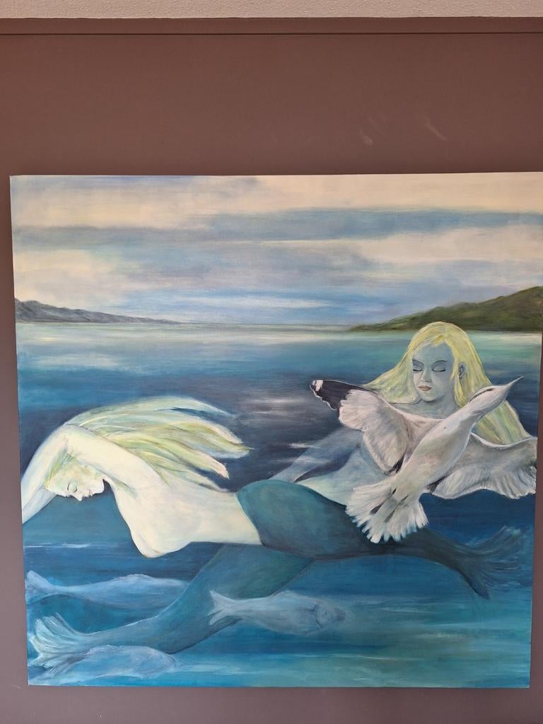 Schilderij Zeemeerminnen, acryl op doek, 120x120 cm, Ophalen