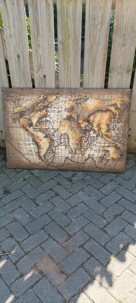 3D metalen schilderij met wereldkaart, Ophalen of Verzenden, Minder dan 50 cm, Schilderij, Minder dan 50 cm