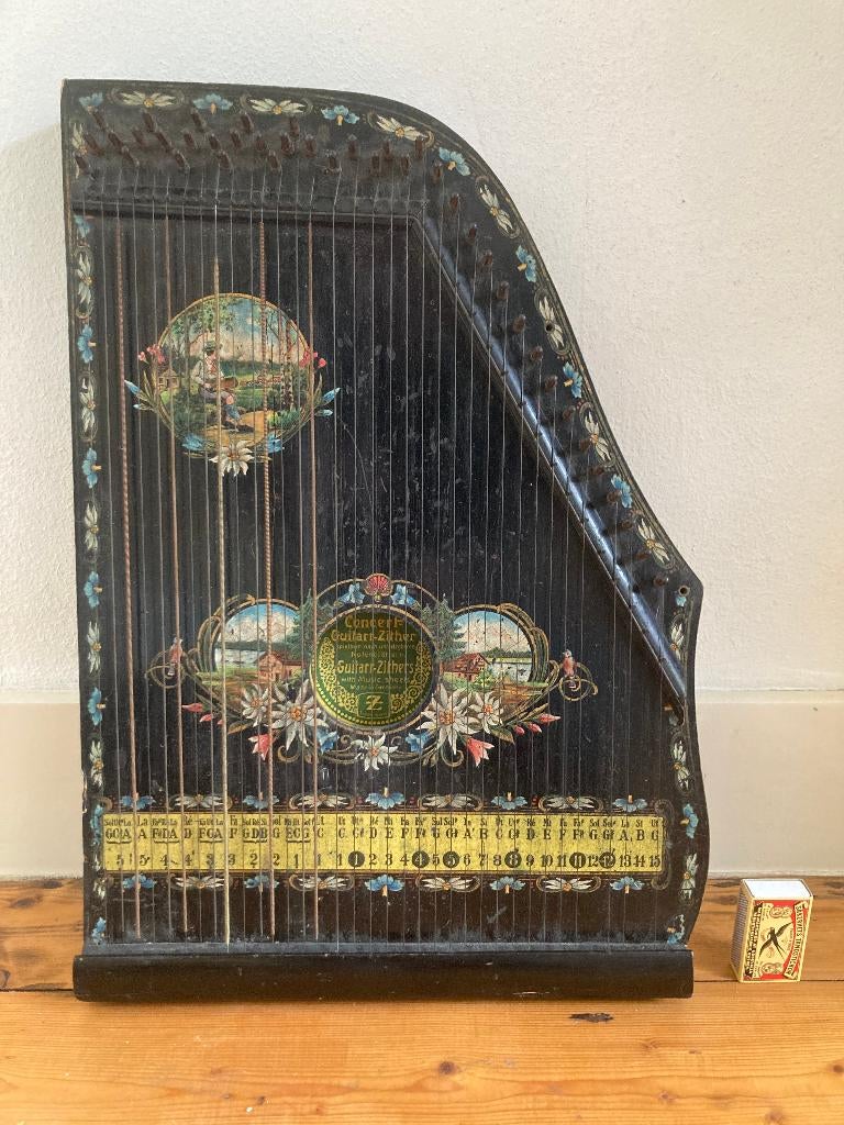 Antiek hout Duitse Beierse cither citer met mooie decoratie, Ophalen of Verzenden