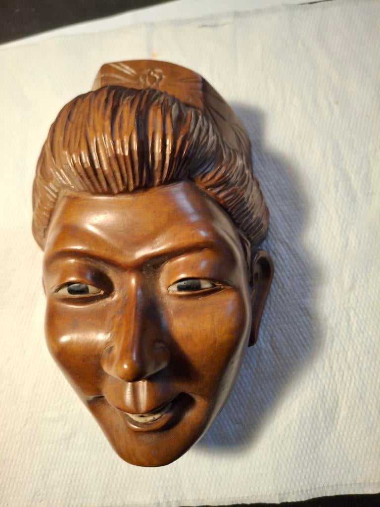 Vintage Houten Javaans Masker, Antiek en Kunst, Kunst | Beelden en Houtsnijwerken, Ophalen of Verzenden